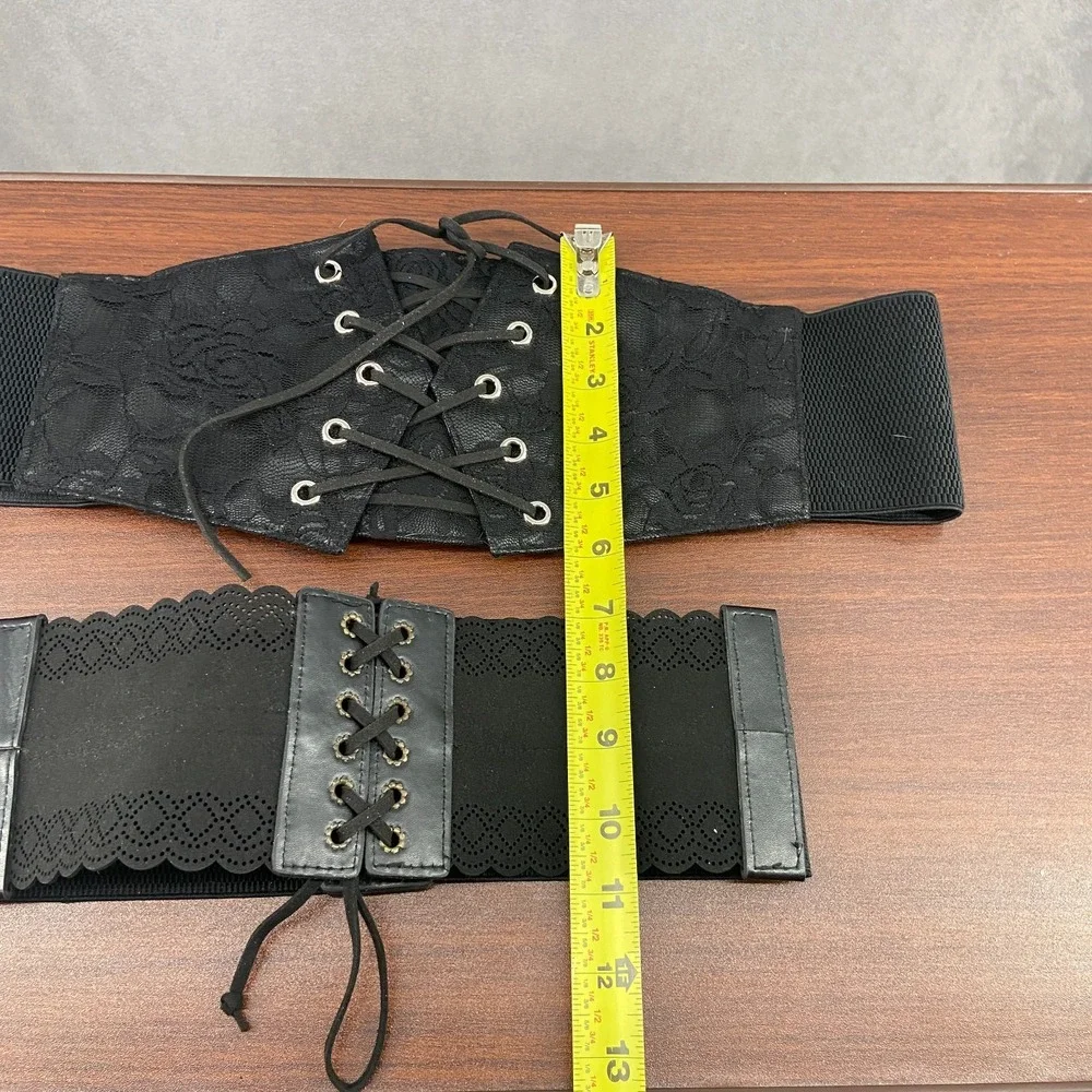 Women Wide Waist Belt Black Lace Up Shaping Belt Adjustable Snap Corset Cincher